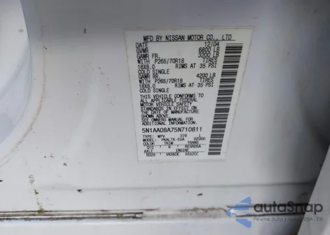 2005 Nissan Armada Se from USA, damaged, VIN 5N1AA08A75N710811